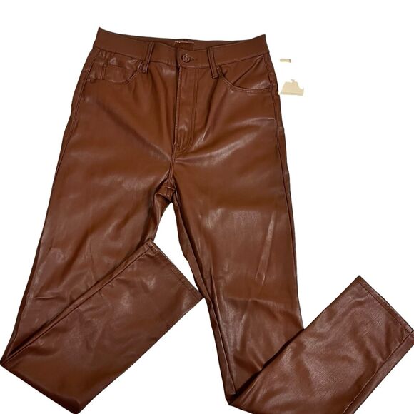 NWT Mother High-Waisted Rail Skimp Friar Brown Faux Leather Pants 29 - Picture 5 of 12